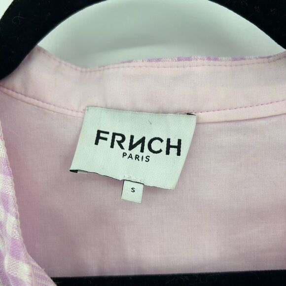 FRNCH Paris Purple White Check Gingham Ruffle Button Waist Tie Mini Dress Small - Picture 8 of 10